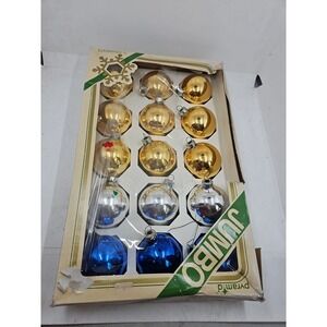 Vintage 15 Gold, Blue, Silver Mercury Glass Ball Christmas Ornaments 2" USA